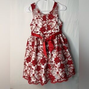 American Princess Girl’s Dress Red White Embroidery Gold embellished Floral 12